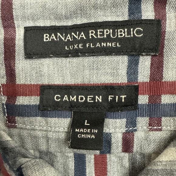Banana Republic Button Down Shirt Mens Large Camden Fit Burgundy Grey Plaid - Picture 7 of 10